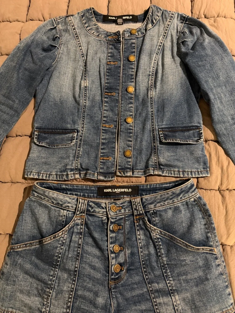 Karl Lagerfeld Ladies Two-Piece Denim Set in Light Blue Wash - Picture 1 of 8
